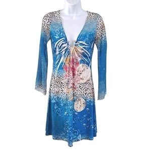 Boho Chic Vintage Y2K Dress V-Neck Long Sleeve Size Small